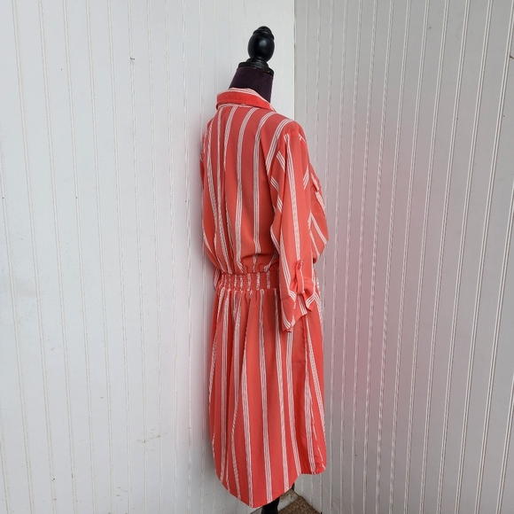 Millenium Shirt Dress Women Button Up Pockets Short Sleeve Striped Coral Pink 1X - Picture 6 of 15